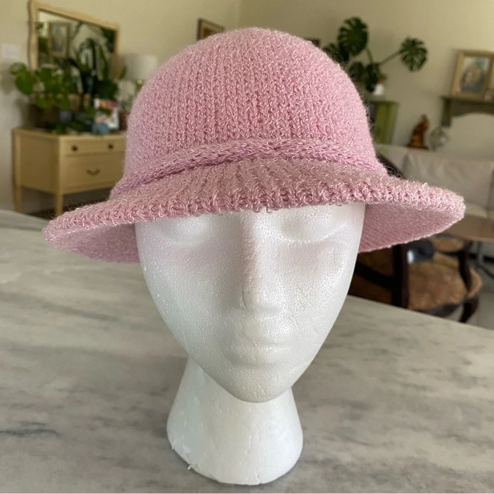 Knitted Bow Hat Pink Knitted Bucket Hat